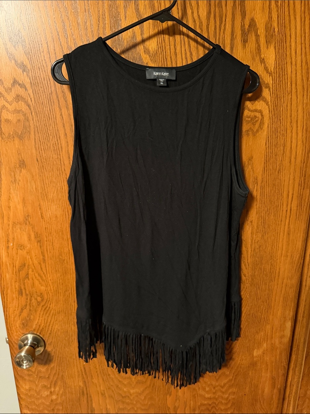 Karen Kane Black Sleeveless Fringe Hem Tank